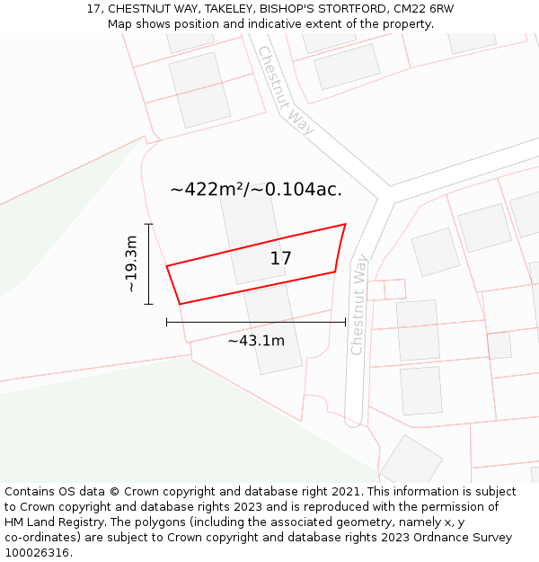 17, CHESTNUT WAY, TAKELEY, BISHOP'S STORTFORD, CM22 6RW: Plot and title map