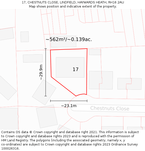 17, CHESTNUTS CLOSE, LINDFIELD, HAYWARDS HEATH, RH16 2AU: Plot and title map