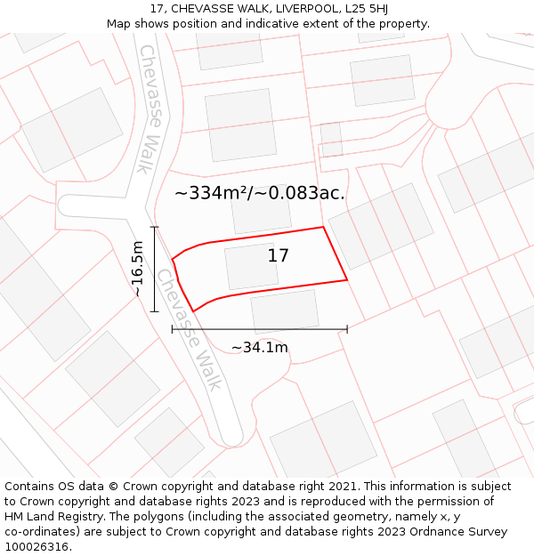 17, CHEVASSE WALK, LIVERPOOL, L25 5HJ: Plot and title map