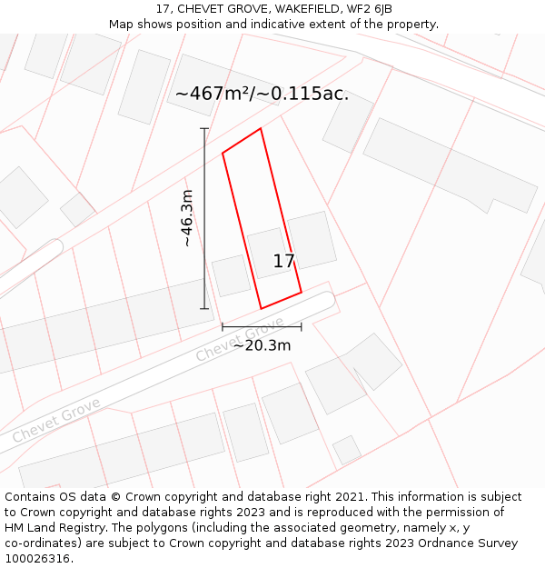 17, CHEVET GROVE, WAKEFIELD, WF2 6JB: Plot and title map