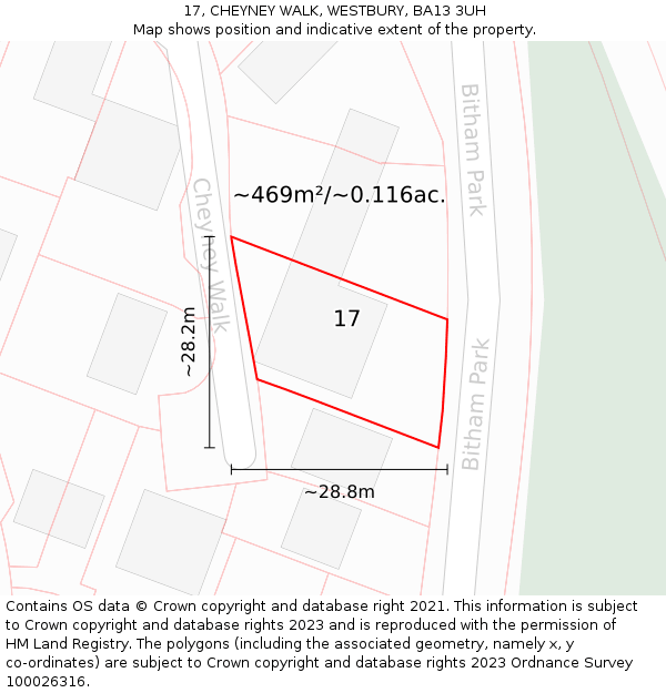 17, CHEYNEY WALK, WESTBURY, BA13 3UH: Plot and title map