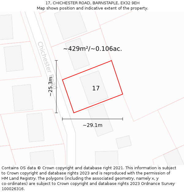 17, CHICHESTER ROAD, BARNSTAPLE, EX32 9EH: Plot and title map