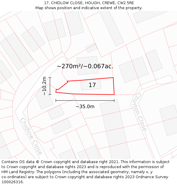 17, CHIDLOW CLOSE, HOUGH, CREWE, CW2 5RE: Plot and title map