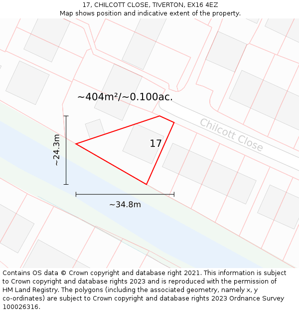 17, CHILCOTT CLOSE, TIVERTON, EX16 4EZ: Plot and title map