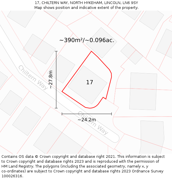 17, CHILTERN WAY, NORTH HYKEHAM, LINCOLN, LN6 9SY: Plot and title map