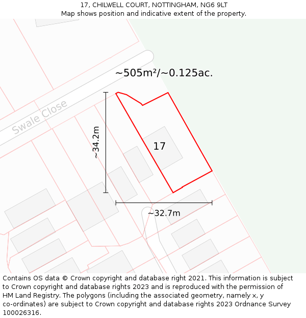 17, CHILWELL COURT, NOTTINGHAM, NG6 9LT: Plot and title map