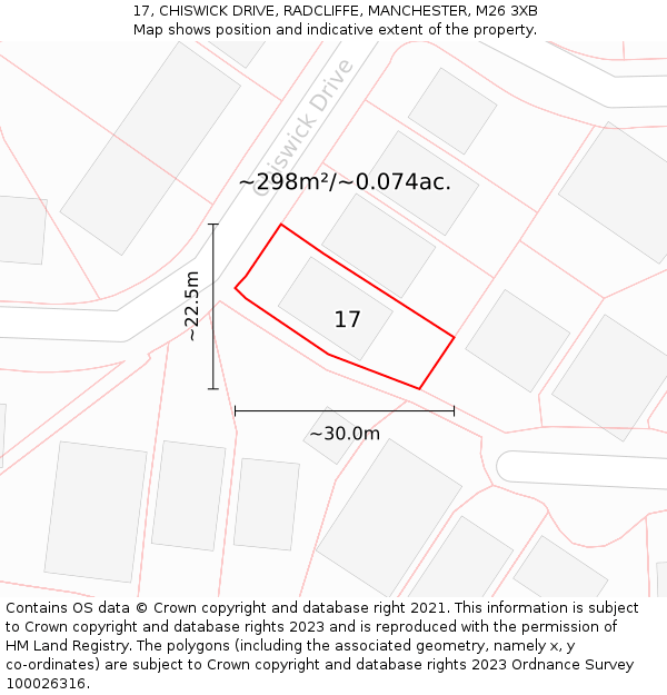 17, CHISWICK DRIVE, RADCLIFFE, MANCHESTER, M26 3XB: Plot and title map