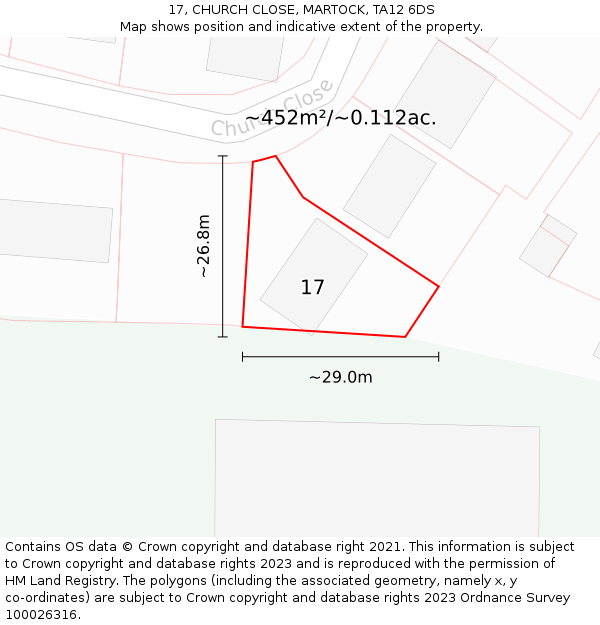 17, CHURCH CLOSE, MARTOCK, TA12 6DS: Plot and title map