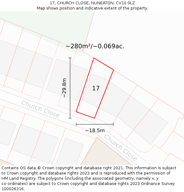 17, CHURCH CLOSE, NUNEATON, CV10 0LZ: Plot and title map