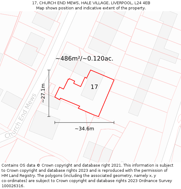 17, CHURCH END MEWS, HALE VILLAGE, LIVERPOOL, L24 4EB: Plot and title map