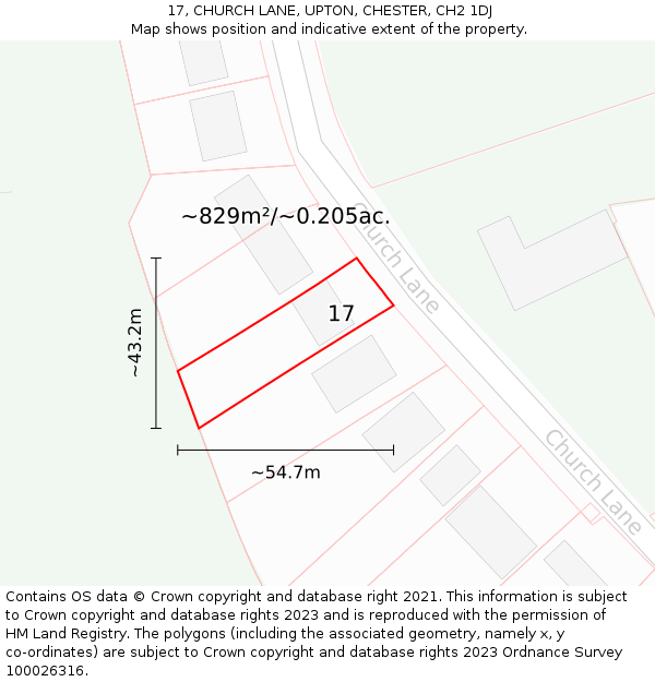 17, CHURCH LANE, UPTON, CHESTER, CH2 1DJ: Plot and title map