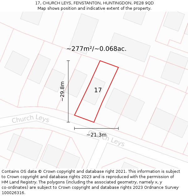 17, CHURCH LEYS, FENSTANTON, HUNTINGDON, PE28 9QD: Plot and title map