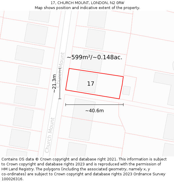 17, CHURCH MOUNT, LONDON, N2 0RW: Plot and title map