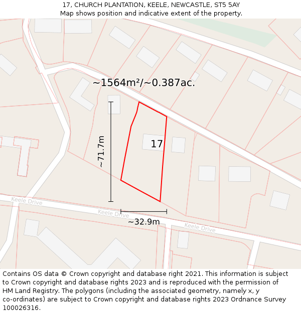 17, CHURCH PLANTATION, KEELE, NEWCASTLE, ST5 5AY: Plot and title map