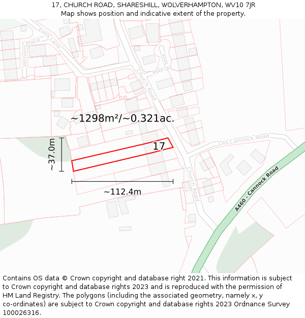 17, CHURCH ROAD, SHARESHILL, WOLVERHAMPTON, WV10 7JR: Plot and title map