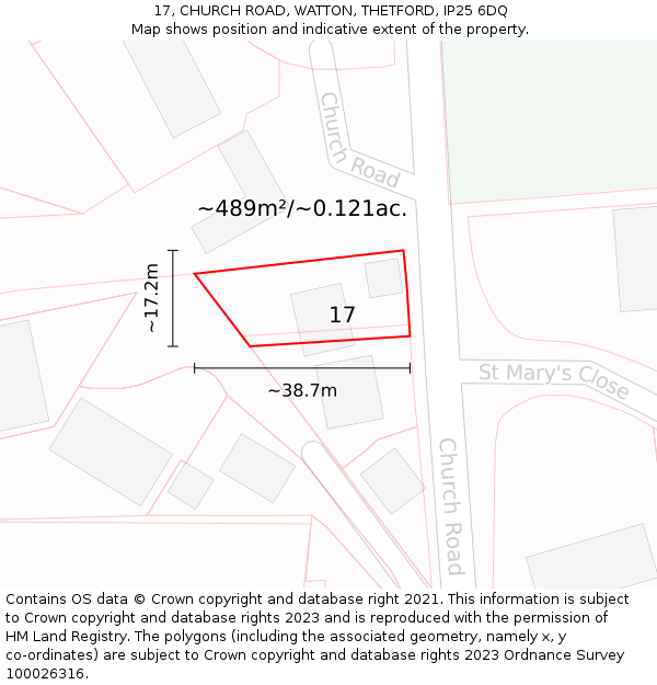 17, CHURCH ROAD, WATTON, THETFORD, IP25 6DQ: Plot and title map