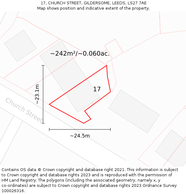 17, CHURCH STREET, GILDERSOME, LEEDS, LS27 7AE: Plot and title map