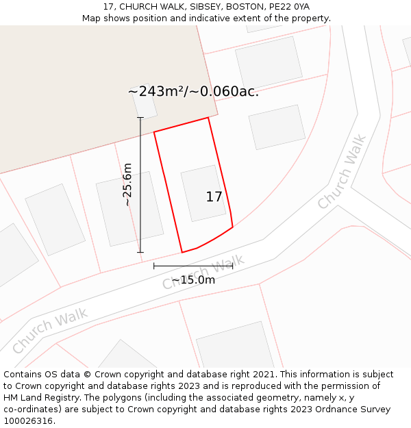 17, CHURCH WALK, SIBSEY, BOSTON, PE22 0YA: Plot and title map