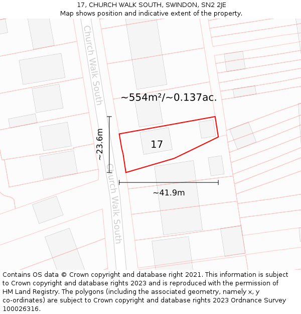 17, CHURCH WALK SOUTH, SWINDON, SN2 2JE: Plot and title map