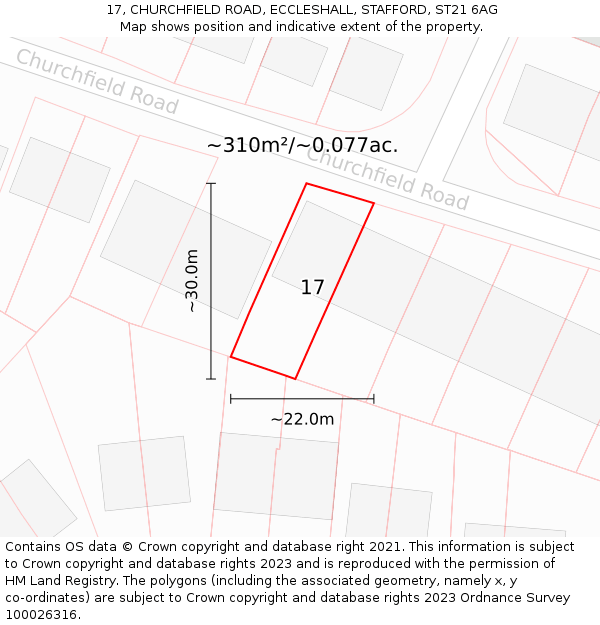 17, CHURCHFIELD ROAD, ECCLESHALL, STAFFORD, ST21 6AG: Plot and title map