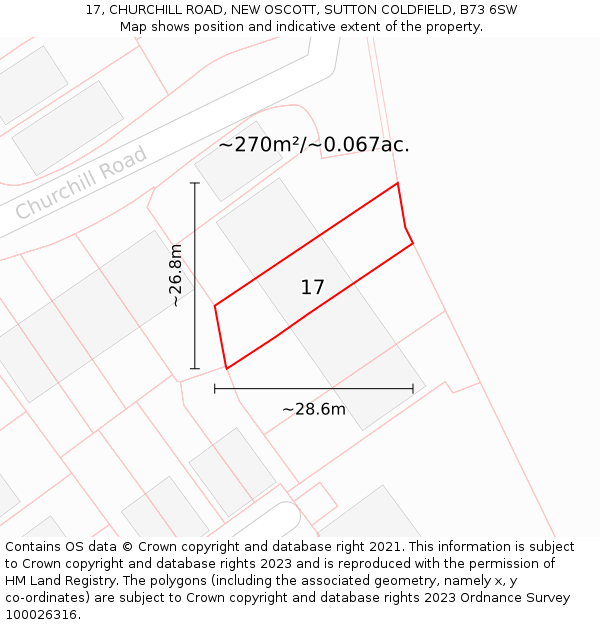 17, CHURCHILL ROAD, NEW OSCOTT, SUTTON COLDFIELD, B73 6SW: Plot and title map