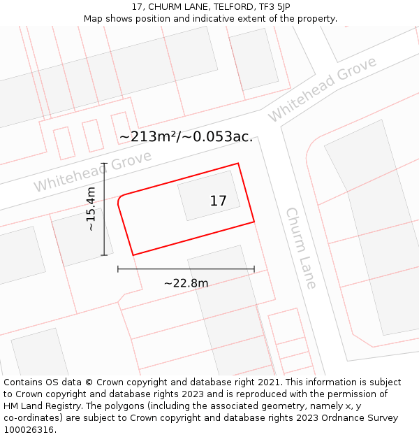 17, CHURM LANE, TELFORD, TF3 5JP: Plot and title map