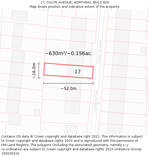 17, CHUTE AVENUE, WORTHING, BN13 3DX: Plot and title map