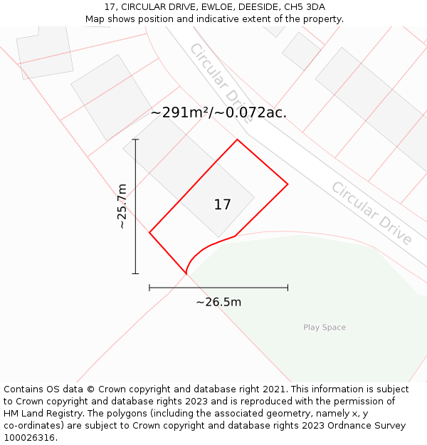 17, CIRCULAR DRIVE, EWLOE, DEESIDE, CH5 3DA: Plot and title map