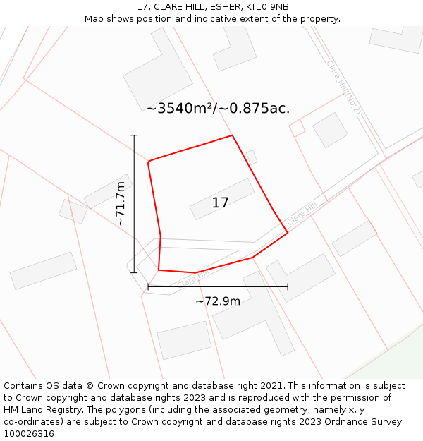 17, CLARE HILL, ESHER, KT10 9NB: Plot and title map