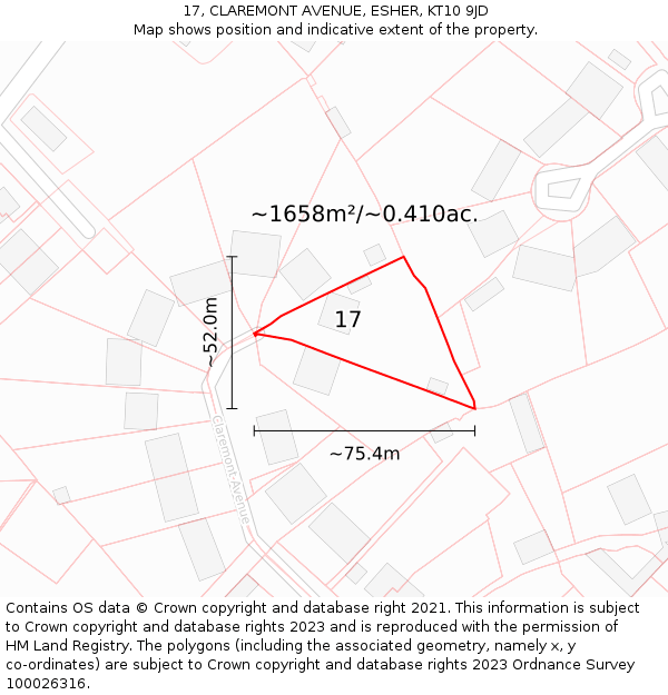 17, CLAREMONT AVENUE, ESHER, KT10 9JD: Plot and title map