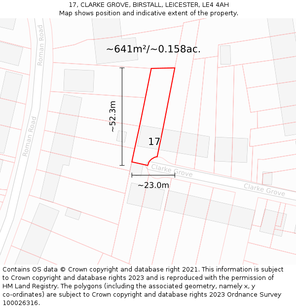 17, CLARKE GROVE, BIRSTALL, LEICESTER, LE4 4AH: Plot and title map