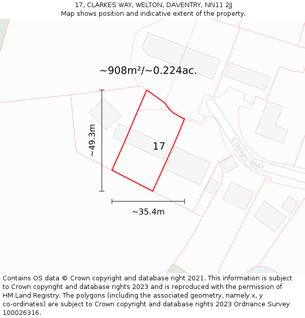 17, CLARKES WAY, WELTON, DAVENTRY, NN11 2JJ: Plot and title map