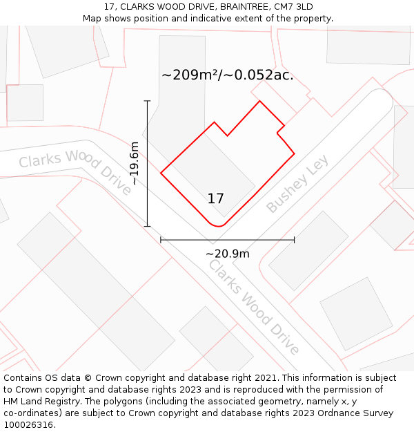 17, CLARKS WOOD DRIVE, BRAINTREE, CM7 3LD: Plot and title map