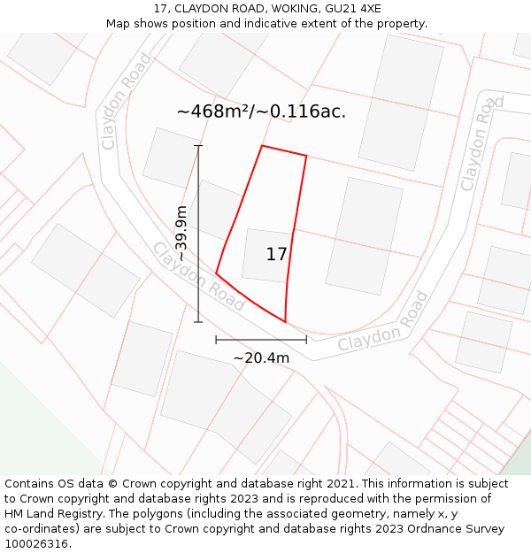 17, CLAYDON ROAD, WOKING, GU21 4XE: Plot and title map