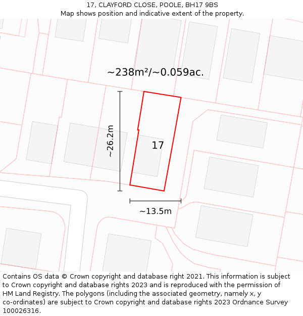 17, CLAYFORD CLOSE, POOLE, BH17 9BS: Plot and title map
