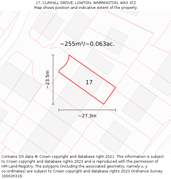 17, CLAYHILL GROVE, LOWTON, WARRINGTON, WA3 1FZ: Plot and title map