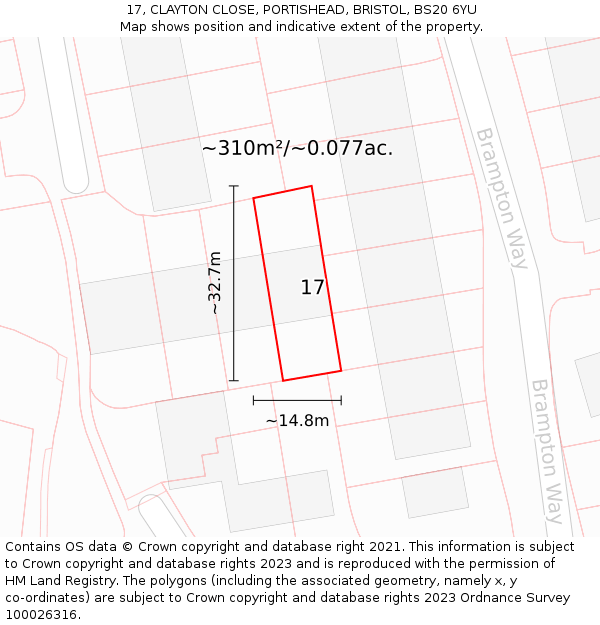 17, CLAYTON CLOSE, PORTISHEAD, BRISTOL, BS20 6YU: Plot and title map