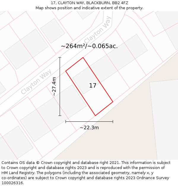 17, CLAYTON WAY, BLACKBURN, BB2 4FZ: Plot and title map