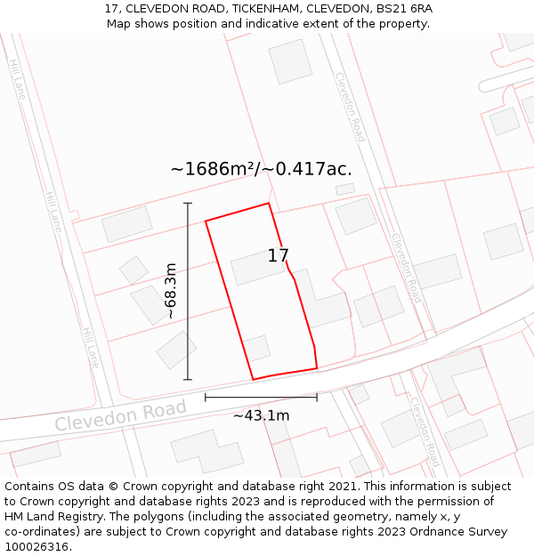 17, CLEVEDON ROAD, TICKENHAM, CLEVEDON, BS21 6RA: Plot and title map