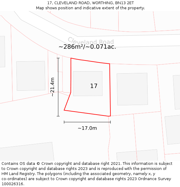 17, CLEVELAND ROAD, WORTHING, BN13 2ET: Plot and title map