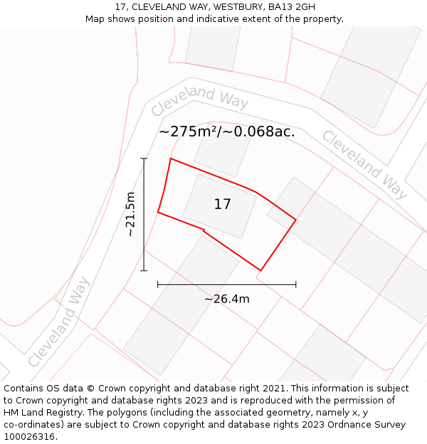 17, CLEVELAND WAY, WESTBURY, BA13 2GH: Plot and title map