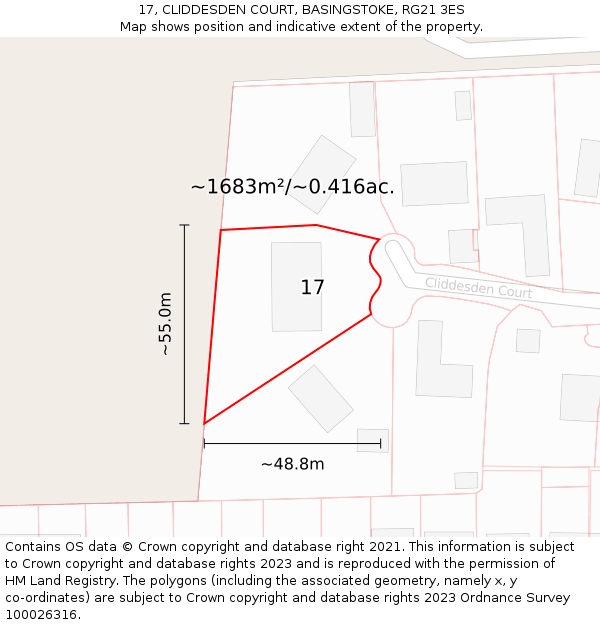 17, CLIDDESDEN COURT, BASINGSTOKE, RG21 3ES: Plot and title map