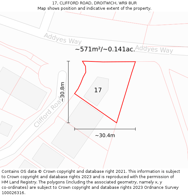 17, CLIFFORD ROAD, DROITWICH, WR9 8UR: Plot and title map