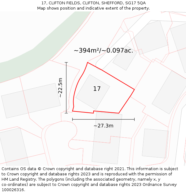 17, CLIFTON FIELDS, CLIFTON, SHEFFORD, SG17 5QA: Plot and title map