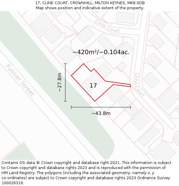 17, CLINE COURT, CROWNHILL, MILTON KEYNES, MK8 0DB: Plot and title map