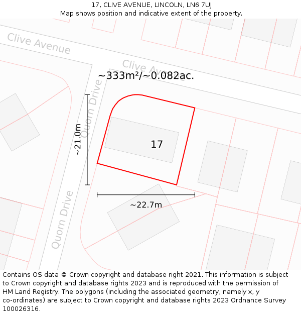 17, CLIVE AVENUE, LINCOLN, LN6 7UJ: Plot and title map