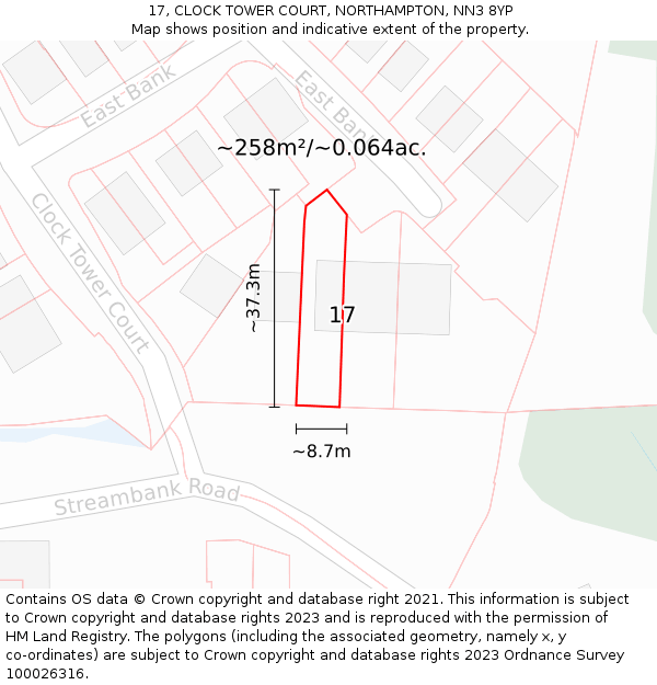 17, CLOCK TOWER COURT, NORTHAMPTON, NN3 8YP: Plot and title map