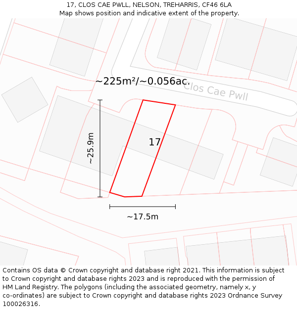 17, CLOS CAE PWLL, NELSON, TREHARRIS, CF46 6LA: Plot and title map