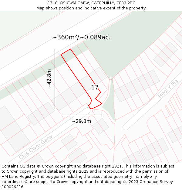 17, CLOS CWM GARW, CAERPHILLY, CF83 2BG: Plot and title map