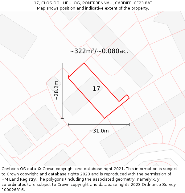 17, CLOS DOL HEULOG, PONTPRENNAU, CARDIFF, CF23 8AT: Plot and title map